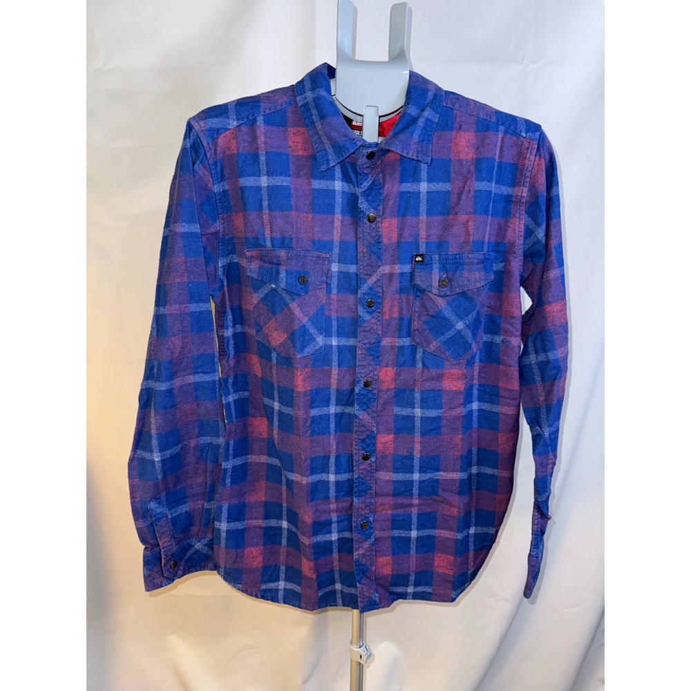 Quiksilver Mens Plaid Flannel Button Down Shirt Blue Red Long Sleeve Small